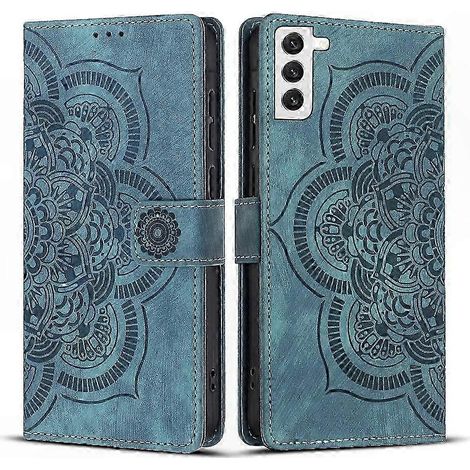 Coque en cuir givré rétro avec motif mandala gravé pour téléphone portable, étui protecteur élégant, design vintage, finition givrée, accessoire mobile raffiné. (1/4)