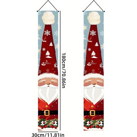 Bannière décorative à carreaux avec le Père Noël et un nouveau couplet de Noël 2026 - 180 x 30 cm - SDJDL-29
