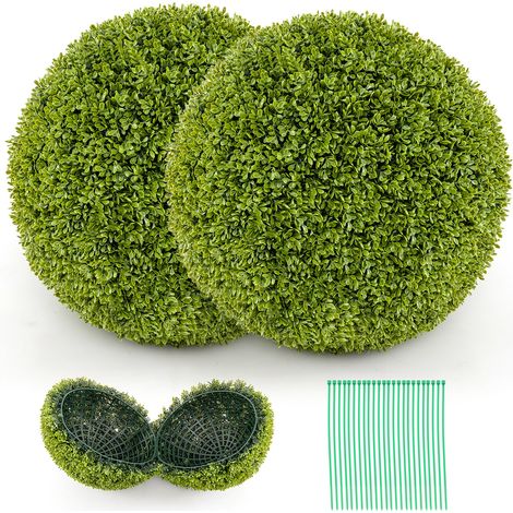 Lot de 2 boules de buis artificiel vertes 50 cm en PE avec feuillage réaliste résistant aux intempéries pour jardin (1/5)