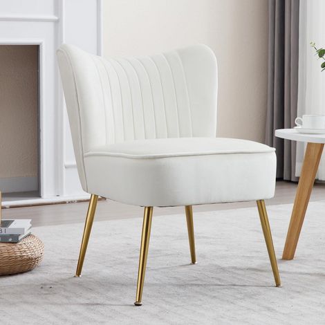 Samt Loungesessel mit Metallbeinen, gepolsterter Ohrensessel, modern, beige (1/5)