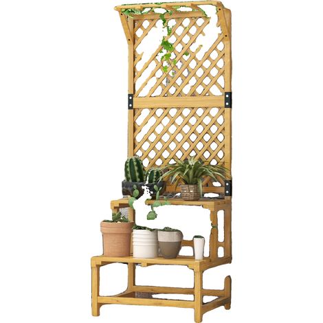 Soporte para plantas, madera de abeto, 60x50x166 cm, 60x25x30 cm, capacidad de carga de 30 kg, requiere montaje. (1/5)