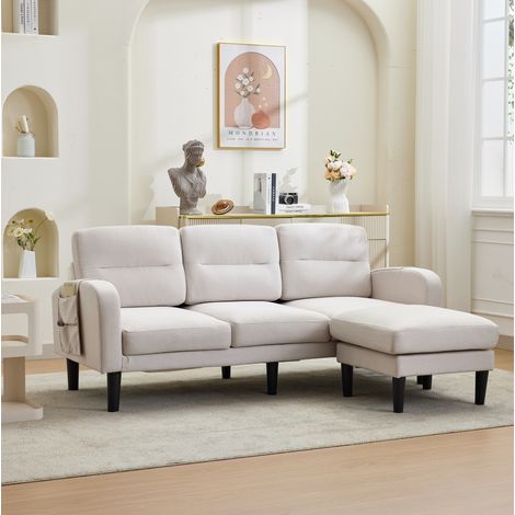 L-Ecksofa mit Chaiselongue, 3-Sitzer, 204 x 136 x 80 cm, Beige HAVRYA (1/5)