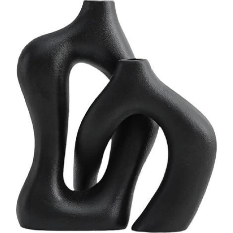 Par de jarrones decorativos de cerámica negra de Lu Bao – conjunto cruzado para una decoración elegante de la sala de estar y la entrada. (1/5)