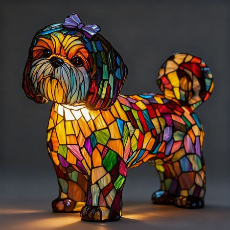 Langhaarige Shih-Tzu-Prinzessin – Batteriebetriebene Tischlampe – Retro-Tischlampe – 3D-Tier-Nachtlicht – 17 cm – LED-3D-Lichtornament