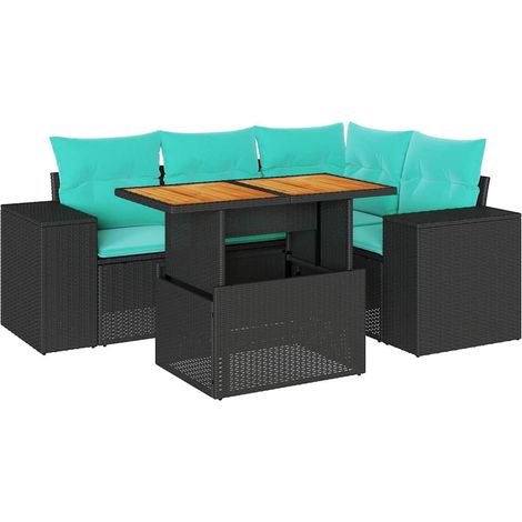 vidaXL 5 Piece Garden Sofa Set with Cushions Black Poly Rattan (1/5)
