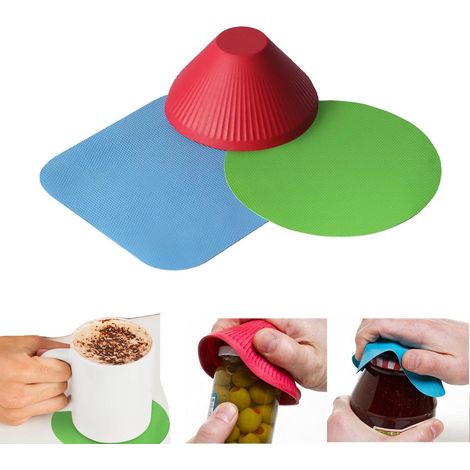 Lot de 3 pièces : ouvre-bouteille, pince en caoutchouc réutilisable, ouvre-bouteille multifonction, compatible avec la plupart des bouteilles. 12,5/12,8/9,5 cm (multicolore) (1/5)