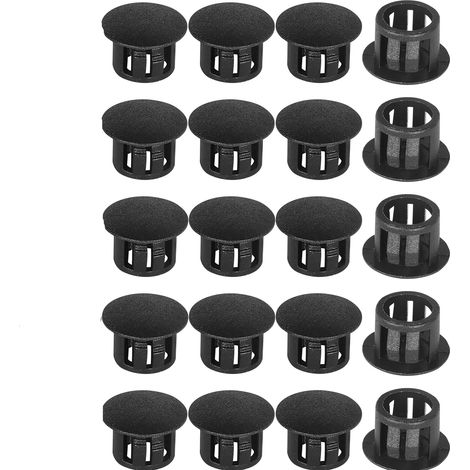 Tapones de plástico para tubos y postes de valla, de clip, de encaje a presión - 13 mm, negros, paquete de 20 unidades.