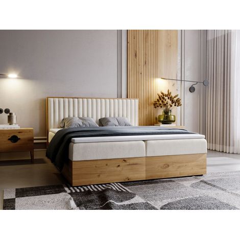 Lit continental Forest avec rangement 180 x 200 double, en bois, beige (1/5)
