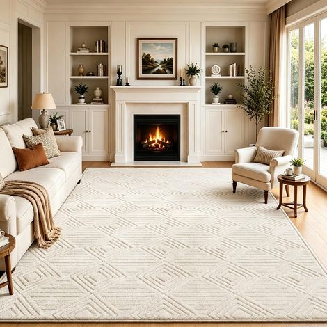 Tapis de salon lavable, 200 x 300 cm, antidérapant, grand tapis géométrique moelleux, à poils longs, design moderne, pour chambre à coucher, salle à manger, bureau, décoration de salon (1/5)