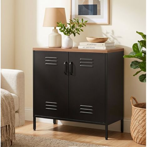 Sideboard 80/40/80 cm aus schwarzem Metall mit 2 Türen und verstellbarem Fachboden (1/5)