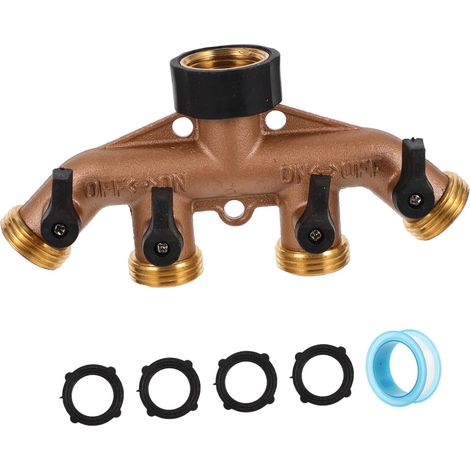 Raccord de Tuyau en Laiton 4 Voies pour Arrosage Jardin – Collecteur d'eau Vannes Indépendantes – Adaptateur de Robinet Multifonction pour Distribution Précise et Contrôle (1/5)