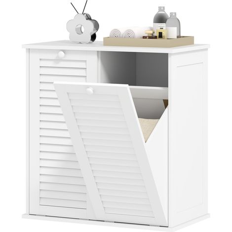 Armoire à linge blanche 70x38x73 cm avec 2 bacs basculants et 2 portes persiennes (1/5)