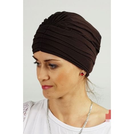 Gorro para quimioterapia, turbante marrón Nadia 25, sombrero de bambú (1/5)