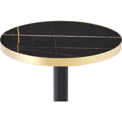 Table d'appoint ronde 60 cm avec plateau effet marbre noir, bord doré et piètement métal noir, table de salon ou bout de canapé pour balcon - CHICFURN (1/5)