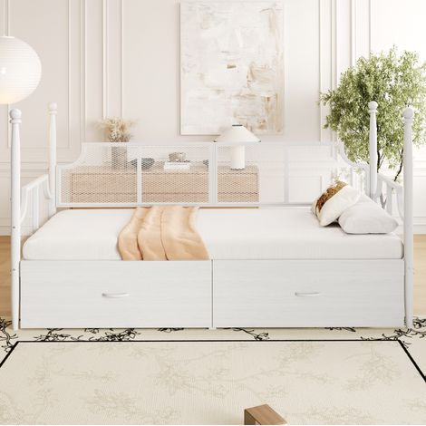 Cama dormitorio sofá con cajones metal vintage blanca OKMYHOME (1/5)