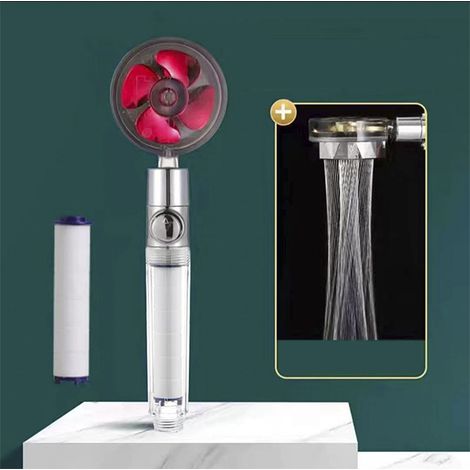 Pommeau de douche filtrante, pomme de douche rehausseur + 4 cotons filtrants - rouge (1/5)