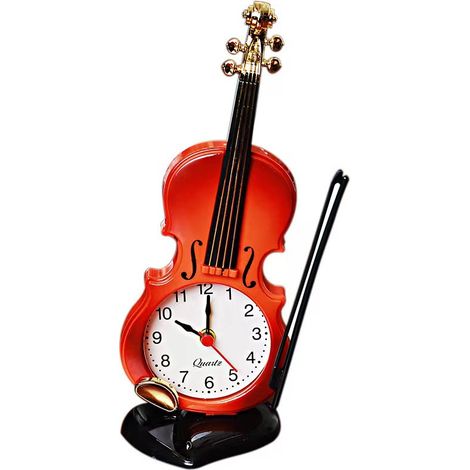 Despertador decorativo con forma de violín, estilo instrumento musical, rojo. (1/4)