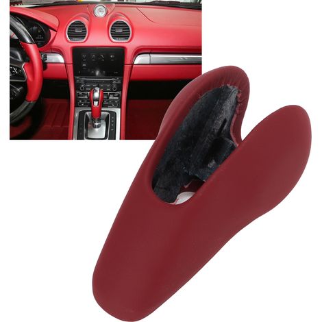 Manchon de protection pour pommeau de levier de vitesse - Accessoire intérieur automobile - Compatible Porsche Macan, Panamera, 718, 911, Boxster, Cayman - Rouge Bordeaux ABS et cuir (1/5)