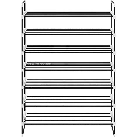 Armoire à Chaussures, Meuble Étagère de Rangement, Range-chaussures avec 7 étagères Métal et plastique Noir OIB2129E (1/5)