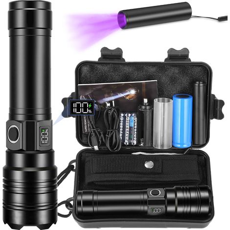 Lampe Torche LED Ultra Puissante, 1000000 Lumens Lampe De Poche, Lampe Torches Rechargeable USB, Lampe De Poche LED Ultra Puissante, Lampe Torche Tactique Longue Portée IPX6 Étanche Pour Camping (1/5)