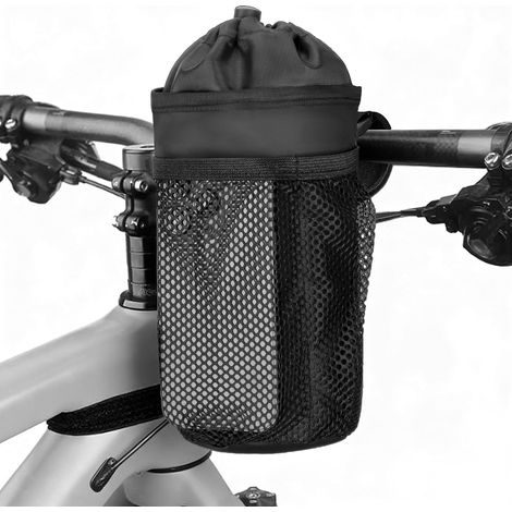 Porte Bidon Velo Universel sans Vis, Support 2 en 1 avec Pochette Filet - Montage Rapide Porte Gourde Velo Résistant pour VTT, Ville, Poussette, Fauteuil Roulant (1/5)