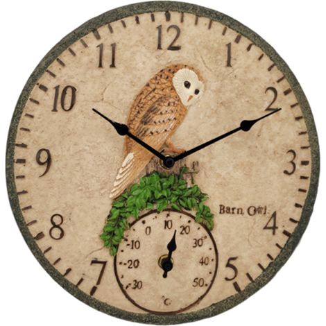 Horloge murale d'extérieur étanche de 30 cm (12 pouces) - Hibou et feuilles vertes (1/5)