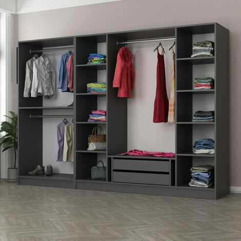 Armoire dressing ouvert anthracite, 3 portants BYRON