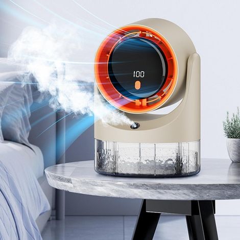 Ventilateur humidificateur – 100 vitesses – USB – Compact – Réservoir visible – Bureau, chambre, voyage – Fraîcheur (1/4)