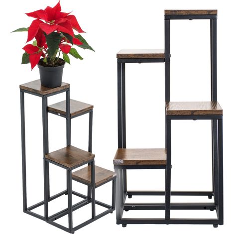 Soporte para flores, estante para flores, plantas, macetas, independiente, 4 estantes, loft (1/5)