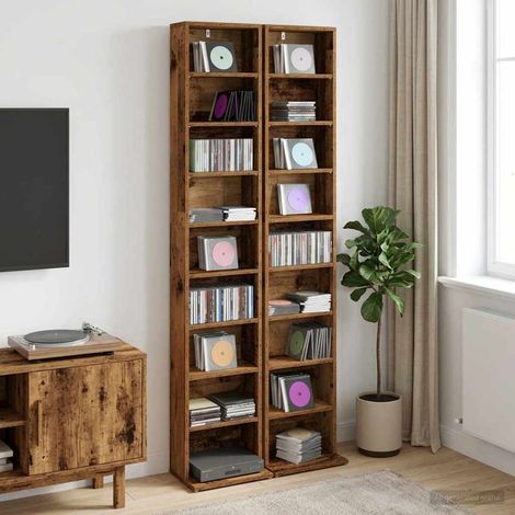 vidaXL CD Cabinet 2 pcs Old Wood 33 x 23.5 x 175 cm Engineered Wood (1/5)