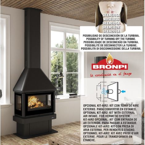 BRICOSOL CHIMENA DE LEÑA METÁLICA BRONPI MODELO LISBOA 3 CARAS