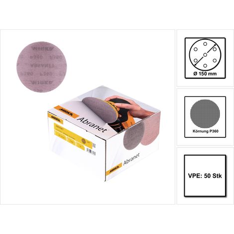 Mirka Abranet Ø 150 mm Grip Schleifstreifen P80 - P400 50x je nach Wahl, Körnung: K360 Körnung, Packungsinhalt: 50 Stück