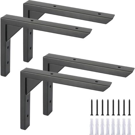 Heavy Duty Brackets 8inch Set of 4 Wall Mount Triangle Shelf Brackets Black Iron with Screws, Sturdy Shelf Supports (1/5)