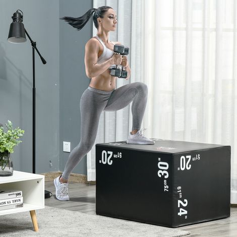 Boîte de plyométrie 3 en 1 à 3 hauteurs. Capacité de saut : 120 kg. 75 x 51 x 61 cm. Noire. (1/5)