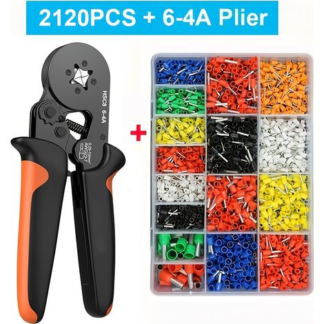 Jeu de pinces à sertir avec 400/1250/1900/2120 connecteurs de fils, cosses tubulaires VE isolées, pince à sertir à verrouillage auto-ajustable
