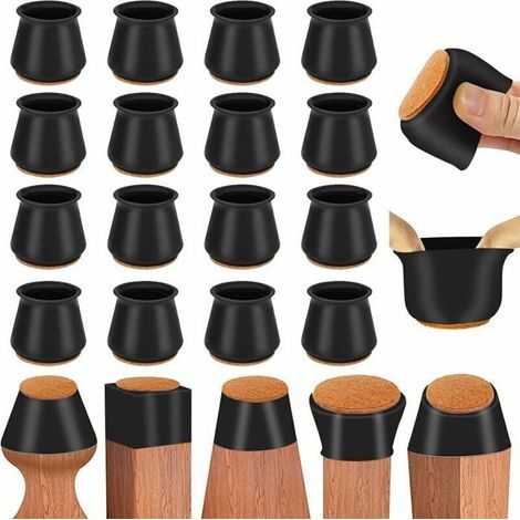 Tappetini protettivi in silicone per pavimenti - 35-40 mm - 24 pezzi - Feltro integrato - Elastici - Neri (1/4)