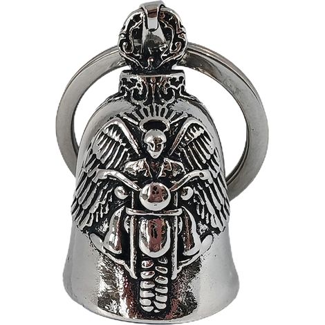 Sturdy and Anti-Loss Motorcycle Bell, Silver Guardian Bell Keychain with Retro Engraving, Lucky Road Bell for Motorcyclists, High-Resistance Safety Decoration, 1 Piece, Silver (1/5)