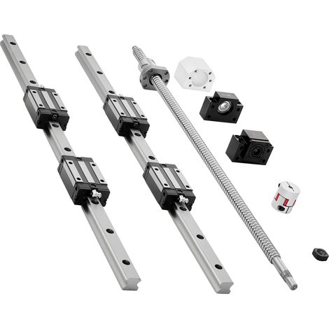 VEVOR Kit de Riel de Guía Lineal HGR20 2 Rieles 6000 mm, 1 Husillo de Bolas y 4 Bloques Deslizantes, con Soporte de Extremo BF12/BK12 y Carcasa de Tuerca, para Fresadoras CNC de Bricolaje, Tornos (1/5)