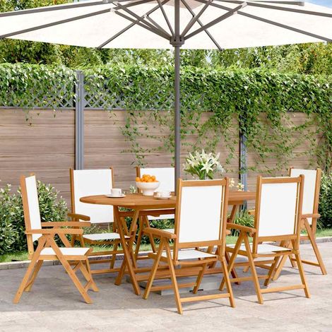 vidaXL Fauteuils pliants inclinables, 6 pièces, tissu blanc crème et bois massif (1/5)