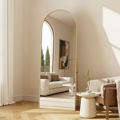 Specchio da Terra ad Arco 173x63 cm - Grande Specchio a Figura Intera con Cornice in Alluminio - Autoportante o da Parete - Oro (1/5)