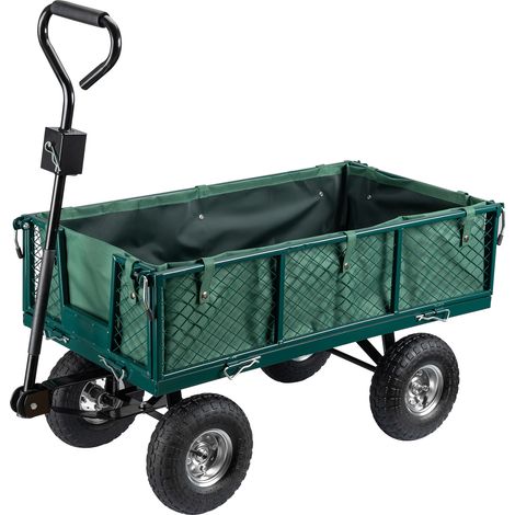 Wiltec Transportwagen bis 300 kg mit Metallgittern, Gartenwagen mit abnehmbarer Plane, Bollerwagen mit Luftreifen, Handkarren für u. a. Rasen u.Kies