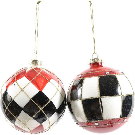 Pallina per albero di Natale "Wonderland" in vetro color Rosso, Bianco e Nero da 10 cm -8 cm