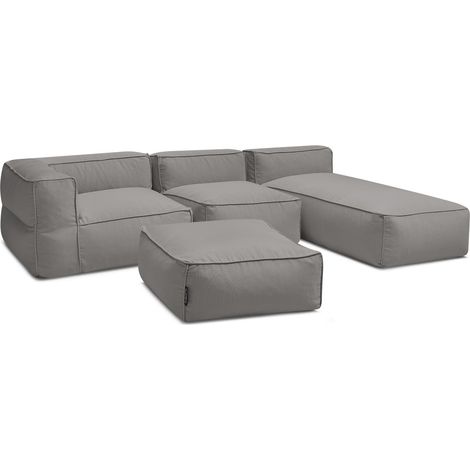 BOBOCHIC - Canapé de jardin modulable GIULIA avec bâche de protection, 1 chauffeuse 1 place, 1 angle, 1 méridienne et 1 pouf Gris foncé (1/5)
