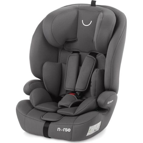 Nurse Grip Seggiolino Auto i-Size, 76-150 cm, 2-12 Anni, Installazione con Cintura di Sicurezza, 9 Posizioni, Seggiolino Auto senza Isofix, Grigio (1/5)