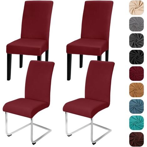 Lot de 4 housses de chaise de salle à manger extensibles, amovibles et lavables en élasthanne, pour hôtel, restaurant,Bordeaux (1/5)
