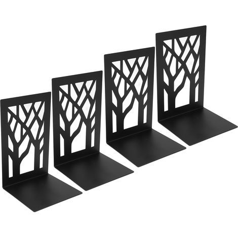 Serre-livres en métal (lot de 4) pour un rangement soigné, design ajustable, bords lisses, décoration créative pour la maison et l'école, en forme d'arbre.