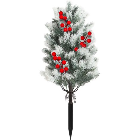 Arbre De Noël En Cèdre Artificiel - 55 Cm - Pour Extérieur Et Intérieur - Avec Piquet De Sol Et Baies Rouges Floquées - 1 Pièce (1/4)