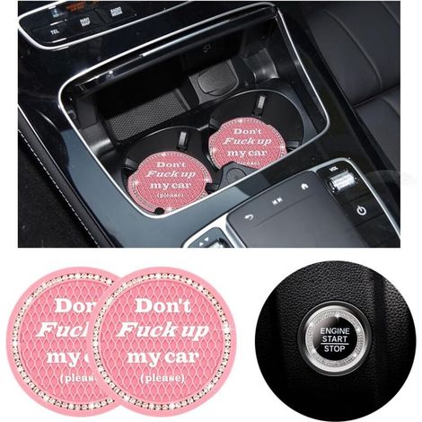 Set mit 2 Strass-Auto-Untersetzern mit Ein-/Ausschalter, 7 cm großen, weichen Gummieinsätzen mit Kristallrautenmuster, universelles, rutschfestes Auto-Innenzubehör (ro (1/4)