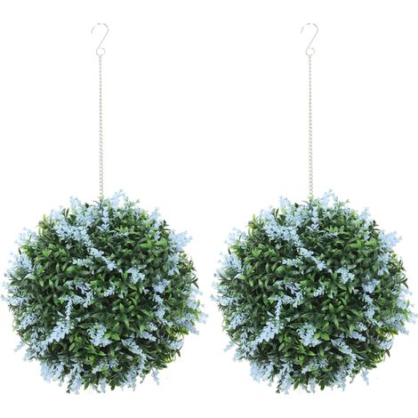 Set of 2 Artificial Plant Topiary Balls, UV-protected Fake Decorative Plants, Blue