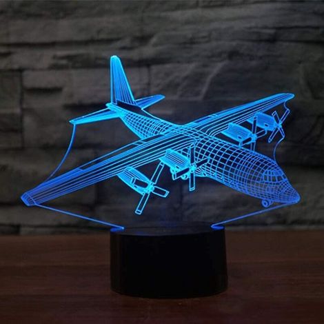 Kreative 3D-LED-Schreibtischlampe mit optischer Illusion, Flugzeugdesign, 7 wechselnden Farben, USB-Berührungssensor, Nachtlicht (1/5)